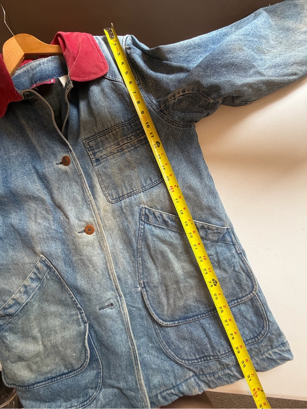 Vintage Denim Jean Chore Jacket Utility Coat Womens Large Blue Plaid fall grunge - Picture 15 of 16